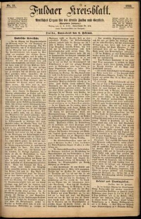 Erste Ausgabe vom Samstag, den 11. Februar 1882.