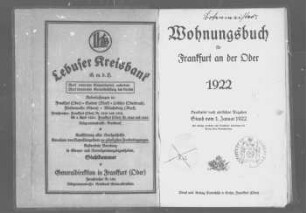 Wohnungsbuch für Frankfurt an der Oder 1922