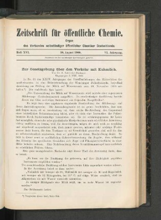 Zur Gesetzgebung über den Verkehr mit Kuhmilch.