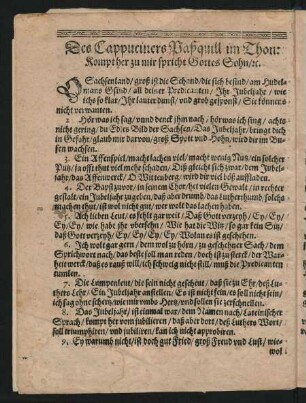 Deß Cappuciners Paßquill/ im Thon: Kompt her zu mir spricht Gottes Sohn/ [et]c.