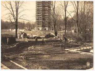 Ausstellungsgarten Jubiläums-Gartenbau-Ausstellung 1926, Dresden: Ansicht Vorbreitung und Aufbau vom Ausstellungsgelände am grünen Dom