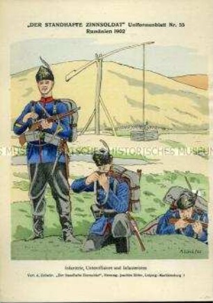 Uniformdarstellung, Gemeine und Unteroffiziere der Infanterie, Königreich Rumänien, 1902.