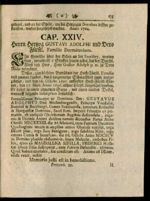 Cap. XXIV. Herrn Hertzog Gustavi Adolphi und Dero Fürstl. Familie Dormitorium