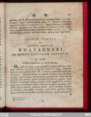 Sectio Tertia. De Eximia Virtitute Rhabarbari In Morbis Quibusdam Chronicis.