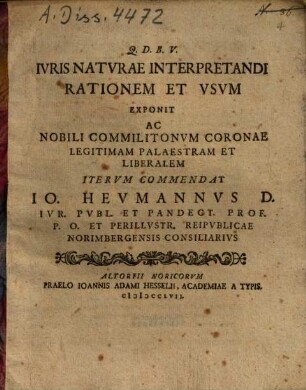 Iuris Naturae Interpretandi Rationem Et Usum