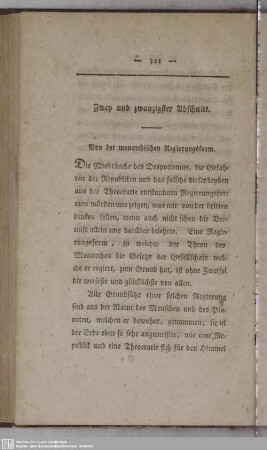 Zwey und zwanzigster Abschnitt. Von der monarchischen Regierungsform