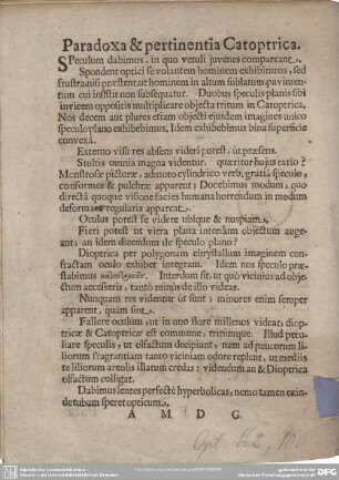 Paradoxa et pertinentia Catoptrica.