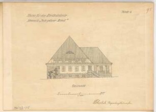 Kasino für eine Arbeiterkolonie Monatskonkurrenz Oktober 1912: Aufriss Ostansicht (Seitenansicht) 1:200; Maßstabsleiste