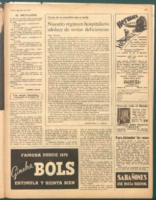 Nuestro régimen hospitalario adolece de serias deficiencias : Cartas de un argentino que se enoja