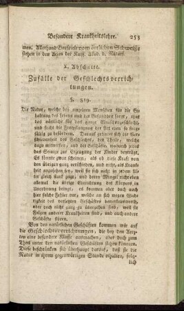X. Abschnitt. Zufälle der Geschlechtsverrichtungen