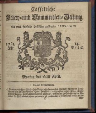 14. Stueck, Montag den 6ten April 1761