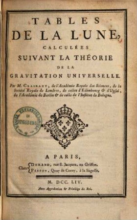 Tables de la lune : calculées suivant la théorie de la gravitation universelle