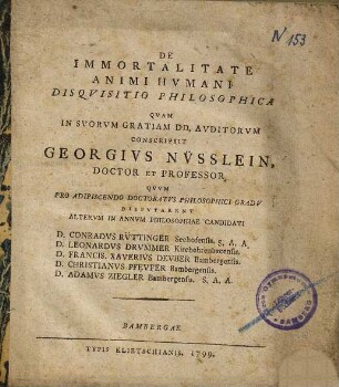 De Immortalitate Animi Hvmani Disqvisitio Philosophica