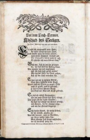 Vor dem Leich-Sermon. Abschied des Seeligen.