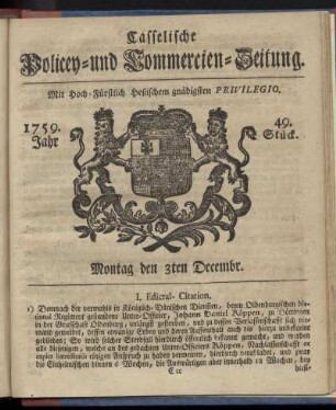 49. Stueck, Montag den 3ten Decembr. 1759