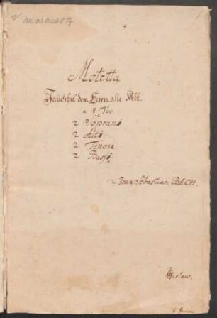 Jauchzet dem Herrn alle Welt; Coro (2); C-Dur; BWV Anh. III 160; BWV 231; BC C 7
