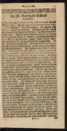An M. Bernhard Schmid zu Dreßden.