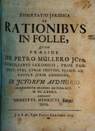 Diss. iur. de rationibus in folle