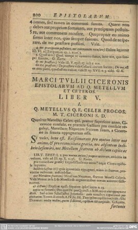 Marci Tullii Ciceronis Epistolarum Ad Q. Metellum Et Ceteros Liber V.
