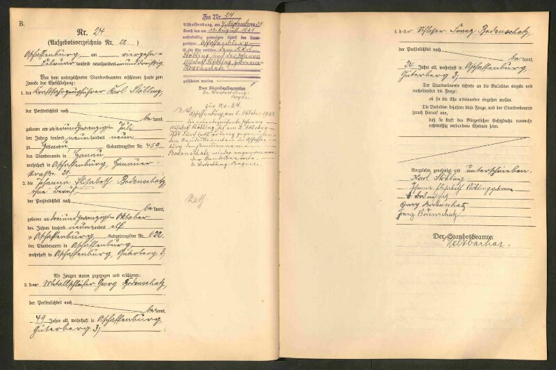 Standesamtsbuch der Stadt Aschaffenburg: Eheschließungen 252/1930 - 130/1931