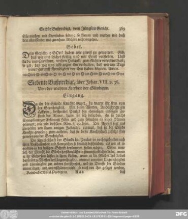 Siebente Bußpredigt, über Johan. VIII. v. 36. Von der wahren Freyheit der Gläubigen.