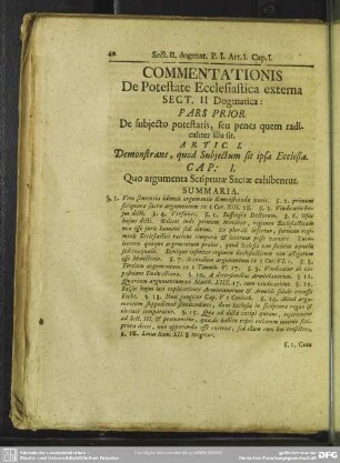 Sect. II Dogmatica: Pars Prior De subjecto potestatis, seu penes quem radicaliter illa sit