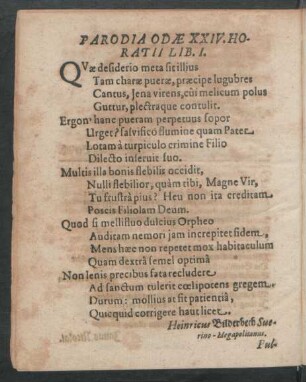 Parodia Odae XXIV. Horatii Lib. I.