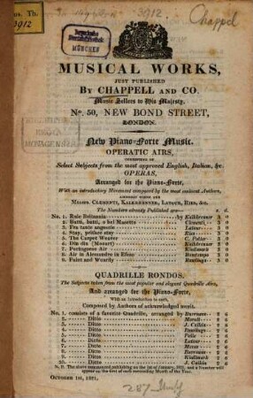 Musical works just published by Chappell and Co. musicsellers to his Majesty London