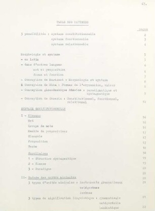 67-69, Tables des matières