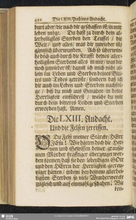 Die LXIII. Andacht. Und die Felsen zerrissen