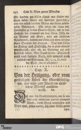 Cap. X. Von der Heiligung, oder vom gottseligen Leben der Gerechtfertigten...