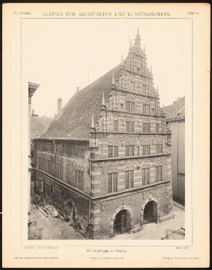 Stadtwaage, Bremen: Ansicht (aus: Blätter für Architektur und Kunsthandwerk, 11. Jg., 1898, Tafel 16)