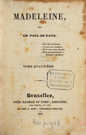 Madeleine, 4. (1832). - 2 Bl., 196 S., 1 Bl.