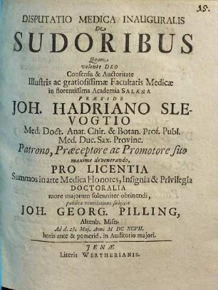 Disputatio Medica Inauguralis De Sudoribus