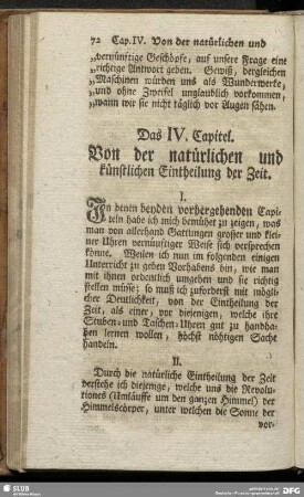 Das IV. Capitel. Von der natürlichen und künstlichen Eintheilung der Zeit