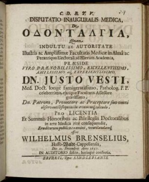 Disputatio Inauguralis Medica, De Odontalgia