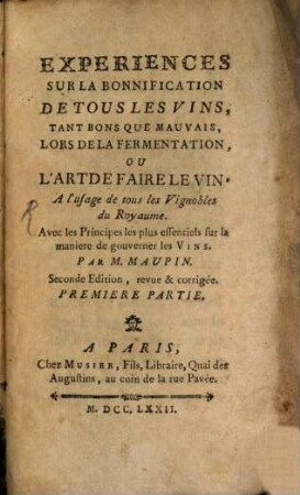 Experiences sur la bonnification de tous les Vins
