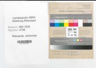 Entnazifizierung Johannes Wienands , geb. 05.04.1908 (Kaufmaennischer Angestellter)