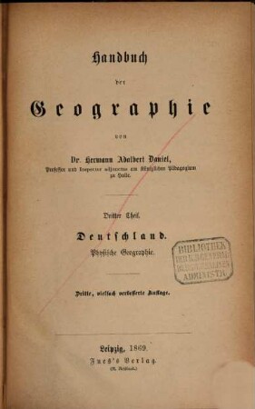 Handbuch der Geographie. 3, Deutschland, physische Geographie