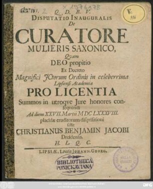 Disputatio Inauguralis De Curatore Mulieris Saxonico