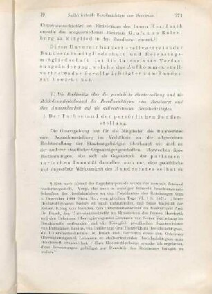 V. Die Rechtssätze über die persönliche Sonderstellung und die Behördenmitgliedschaft der Bevollmächtigten zum Bundesrat und ihre Anwendbarkeit auf die stellvertretenden Bevollmächtigten.