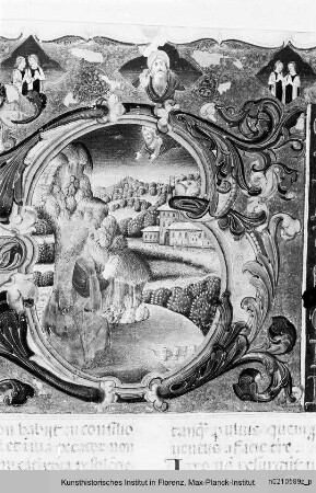 Missale Romanum : Buchseite mit Randbordüre, Text und historisierter Initiale B(eatus vir): König David im Gebet