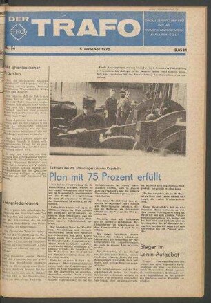 TRO-Betriebszeitung 'Der Trafo'; Nr. 36/1970 (5. Oktober 1970)