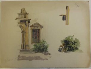 [Historisierende Architekturdetails: Portal und Fenster im Stil des 16./17. Jahrhunderts]