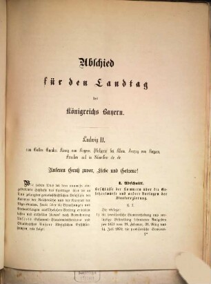 Abschied für den Landtag des Königreichs Bayern. 1871 ... vom 18. Febr. 1871