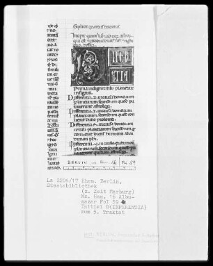 Albumasar, Introductorium maius in astrologiam — Initiale D (IFERENTIA), Folio 59 recto