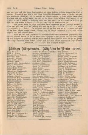 3 Tübinger Bürgerverein. Mitglieder im Winter 1897/98