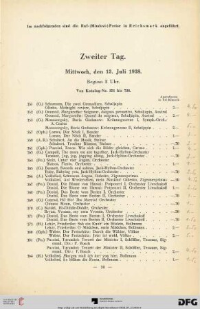 Zweiter Tag. Mittwoch, den 13. Juli 1938. Beginn 3 Uhr (Nr. 351-738)