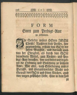Form Einen zum Predigt-Amt zu ordiniren