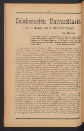 "La humanidad reacciona" : Colaboración universitaria